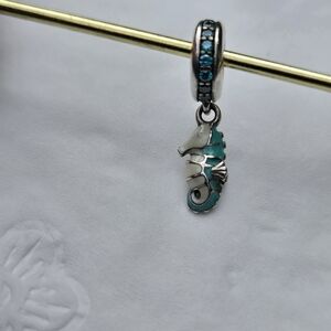 Pandora Teal and Silver Seahorse Dangle Charm, like new